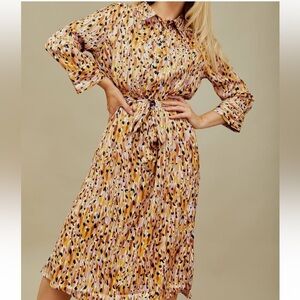 Jacqueline De Yong 3/4 Below The Knee Dress Printed Size 40 Belt Collar US 10